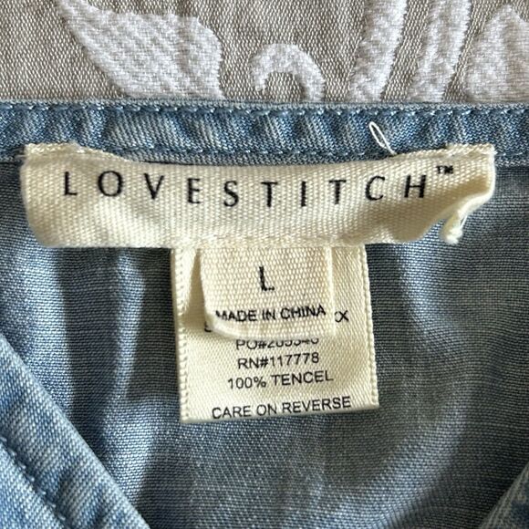 Lovestitch Sundress Women L Blue Chambray Maxi Straps Slit Preppy Boho Beach - Picture 3 of 12